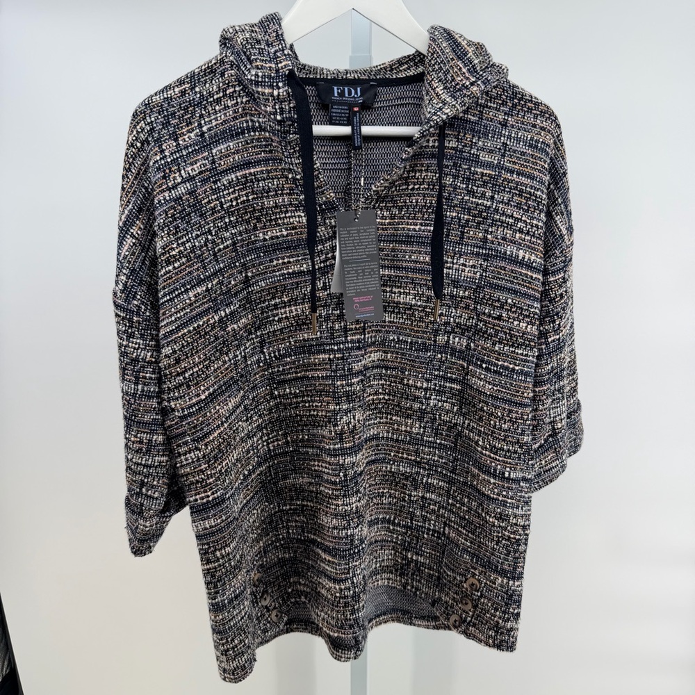 FDJ French Dressing Jeans Rainbow Tweed 3/4 sleeve hooded knit top